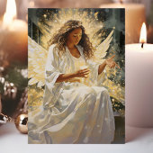 Stralende Afrikaanse Kerstengel met Kaars Feestdagen Kaart