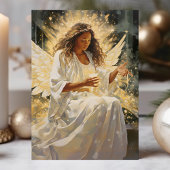 Stralende Afrikaanse Kerstengel met Kaars Feestdagen Kaart