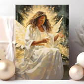 Stralende Afrikaanse Kerstengel met Kaars Feestdagen Kaart