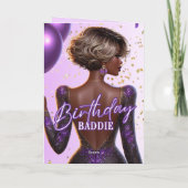 Stralende Afro-Amerikaanse vrouw Paarse Verjaardag Kaart (Achterkant)