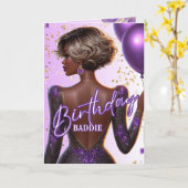 Stralende Afro-Amerikaanse vrouw Paarse Verjaardag Kaart (Gele Bloem)