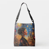Stralende Afro-Amerikaanse vrouw Starry Sky Crossbody Tas (Achterkant)
