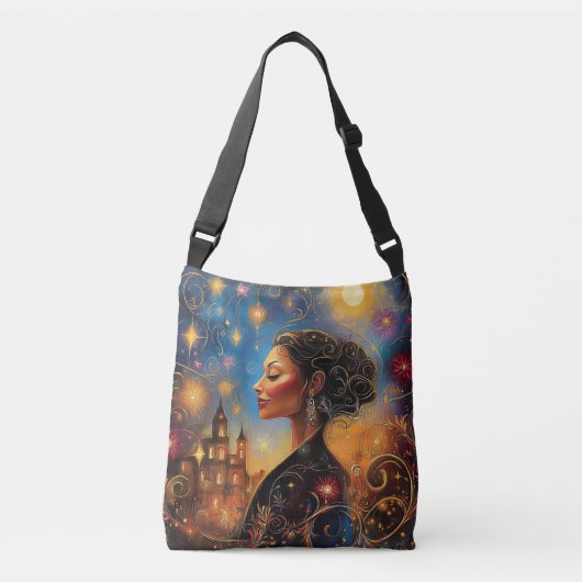 Stralende Afro-Amerikaanse vrouw Starry Sky Crossbody Tas (Voorkant)