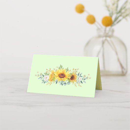 Stralende Aquarel Zonnebloemen Zomer Groen Plaatskaartje (Achterkant)