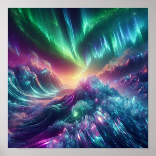 Stralende Aurora Kristalgolf Horizon Gloed Poster (Voorkant)
