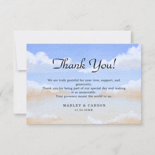 Stralende Blauwe Hemel Zomer Strand Wedding Bedankkaart (Voorkant)