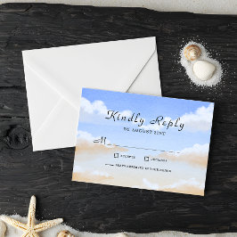 Stralende Blauwe Hemel Zomer Strand Wedding RSVP K Kaartje