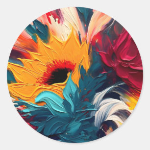 Stralende Bloei – Krachtige Abstracte Bloemexpress Ronde Sticker