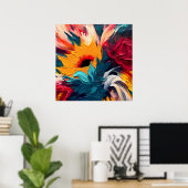 Stralende bloei – Stout abstracte bloemexpressie Poster (Thuiskantoor)