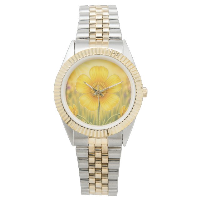 Stralende Bloemblad Serie – Boterbloem Horloge (Voorkant)