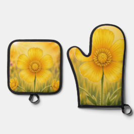 Stralende Bloemblad Serie – Boterbloem Ovenwant & Pannenlap Set