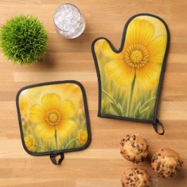 Stralende Bloemblad Serie – Boterbloem Ovenwant & Pannenlap Set
