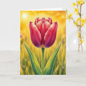 Stralende Bloemblad Serie – Rode Tulp Kaart (Gele Bloem)