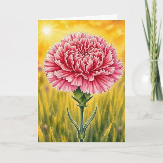 Stralende Bloemblad Serie – Roze Anjer Kaart (Voorkant)