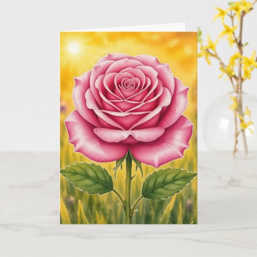 Stralende Bloemblad Serie – ROZE ROOS Kaart (Gele Bloem)