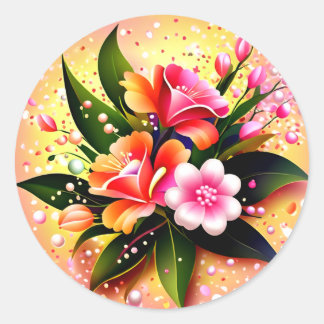 Stralende bloemboeketgloed ronde sticker
