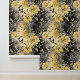 Stralende Bloemen: Gele & Zwarte Bloemen Behang