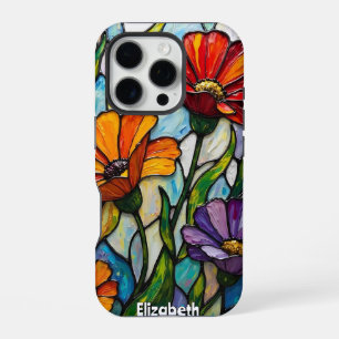Stralende bloemen in glazen panelen iPhone 16 pro hoesje