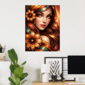 Stralende Bloemige Vrouw Afgebeeld  Poster (Thuiskantoor)
