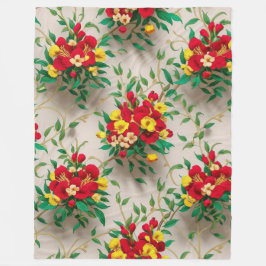 Stralende Bloom: een levendige rode en gele bloem Fleece Deken