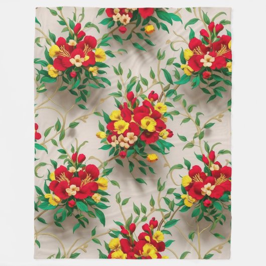 Stralende Bloom: een levendige rode en gele bloem Fleece Deken (Voorkant)