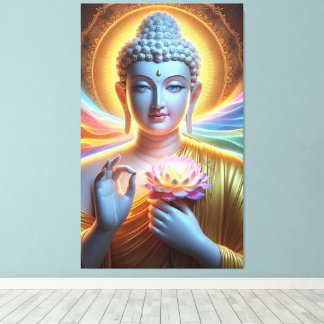 Stralende Boeddha met een gloeiende lotus Canvas Afdruk