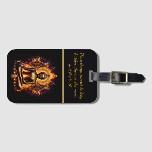 Stralende Boeddha omringd door vlammen. Generatiev Bagagelabel (Voorkant (horizontaal))