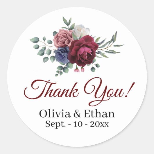 Stralende Bourgondische roze marinebloemen Ronde Sticker (Voorkant)