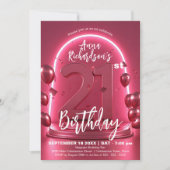 Stralende Chic Neon Roze 21e verjaardag met ballon Kaart (Voorkant)
