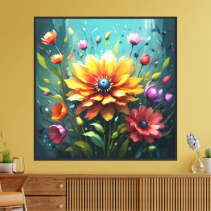 Stralende digitale bloemboeket muurkunst canvas afdruk