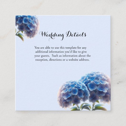 Stralende Elegantie Blauwe Hortensia Wedding Informatiekaartje (Voorkant)