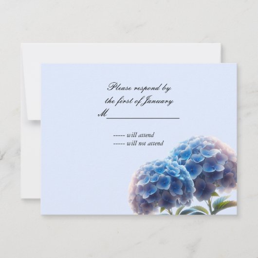 Stralende Elegantie Blauwe Hortensia Wedding RSVP (Voorkant)