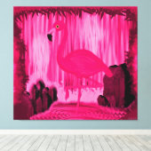 Stralende Flamingo Tropisch Surrealisme Canvas Afdruk (Insitu (Houten vloer))