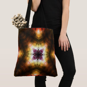 Stralende geometrische steruitbarsting met abstrac tote bag