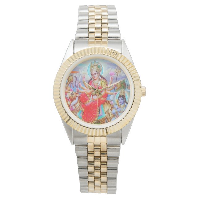 Stralende Godin Durga Ji Schilderij Horloge (Voorkant)