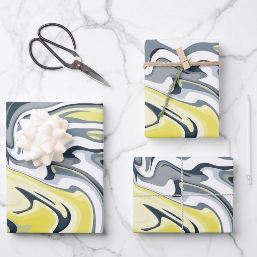 Stralende Golven van Geel, Wit en Grijs Inpakpapier Vel (Voorkant)