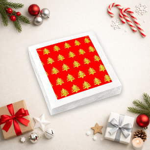 Stralende gouden kerstboom rood patroonontwerp servet