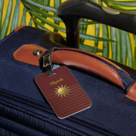 Stralende Gouden Zon op Rode Bagage Label