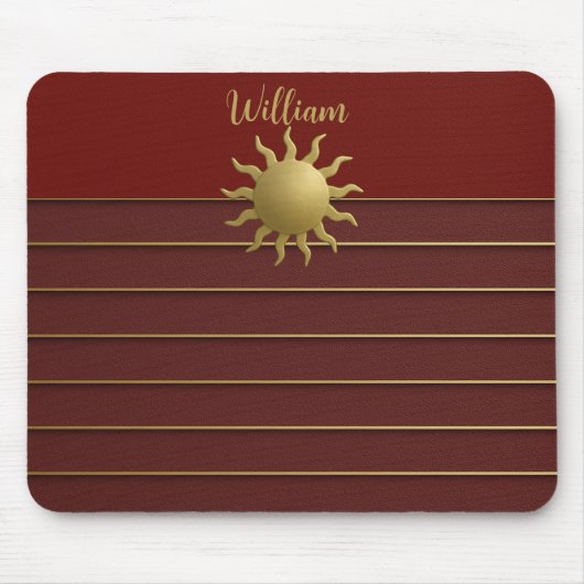 Stralende Gouden Zon op Rode Mousepad Muismat (Voorkant)