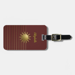 Stralende Gouden Zon op Rood Bagagelabel
