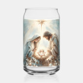 Stralende Heilige Familie Kerststal Blikvorm Glas (Voorkant)