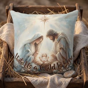 Stralende Heilige Familie Kerststal Kussen
