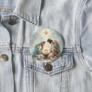 Stralende Heilige Familie Kerststal Ronde Button 7,6 Cm