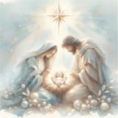 Stralende Heilige Familie Kerststal Sticker (Voorkant)