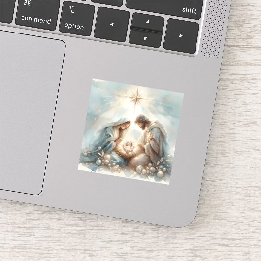 Stralende Heilige Familie Kerststal Sticker (Detail)