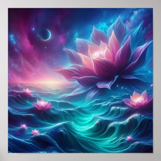Stralende Hemelse Oceaan Bloem Fantasie Poster (Voorkant)