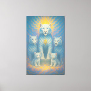 Stralende Hemelse Witte Tijger Familie ManJiangH Canvas Afdruk