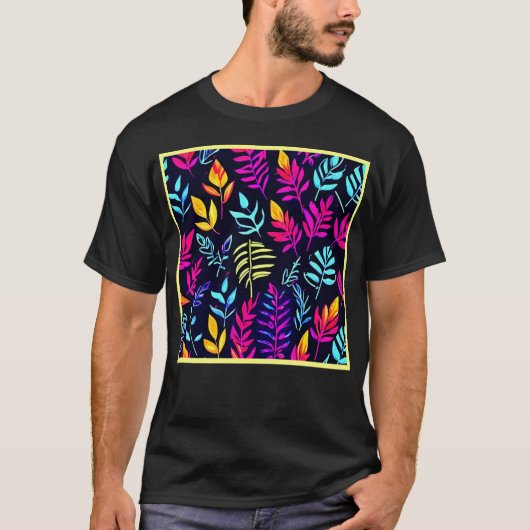 Stralende herfstgloed: Neon-Hued bladpatroon T-shirt (Voorkant)