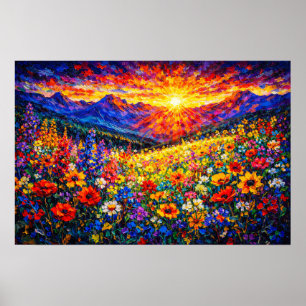 Stralende Horizon: De Wilde Bloemen Berg Stroom Poster