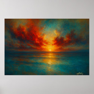 Stralende Horizon Vuurrijke Zonsondergang boven Ru Poster